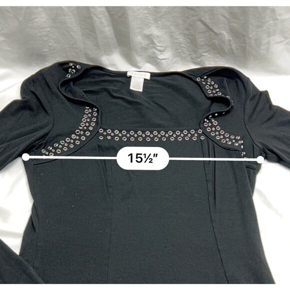 Cache Black Studded Eyelet Square Neckline Y2K Baby Long Sleeve Mob Wife Size S - Picture 7 of 8